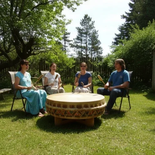 Wir proben die Lieder an der Trommel beim Drum-Workshop