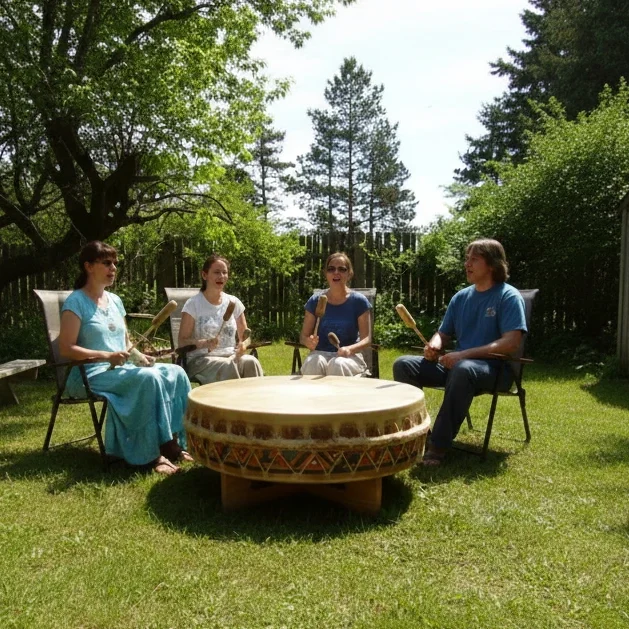 Wir proben die Lieder an der Trommel beim Drum-Workshop